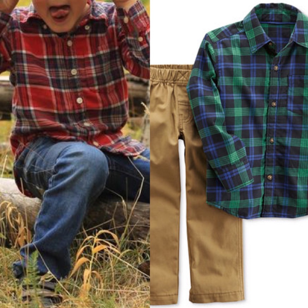 Boys Plaid Tops and Bottoms Outfit Bundle